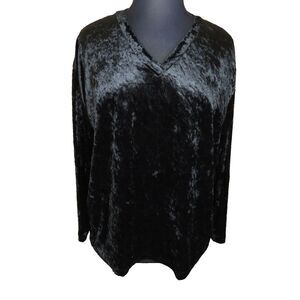 Proudly Plus Vintage Black Crushed Velvet V Neck Long Sleeve Top Plus Size 3X